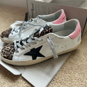 GOLDEN GOOSE Super Star White Pink Leopard Silver 39 BNWT